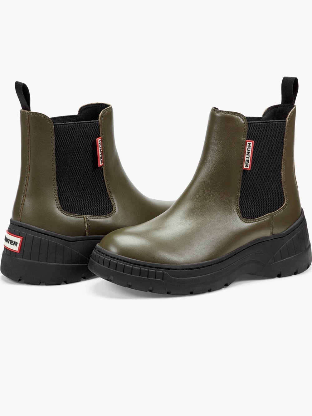 Hunter Olive Green Neveah Slip On Waterproof Chelsea Bootie